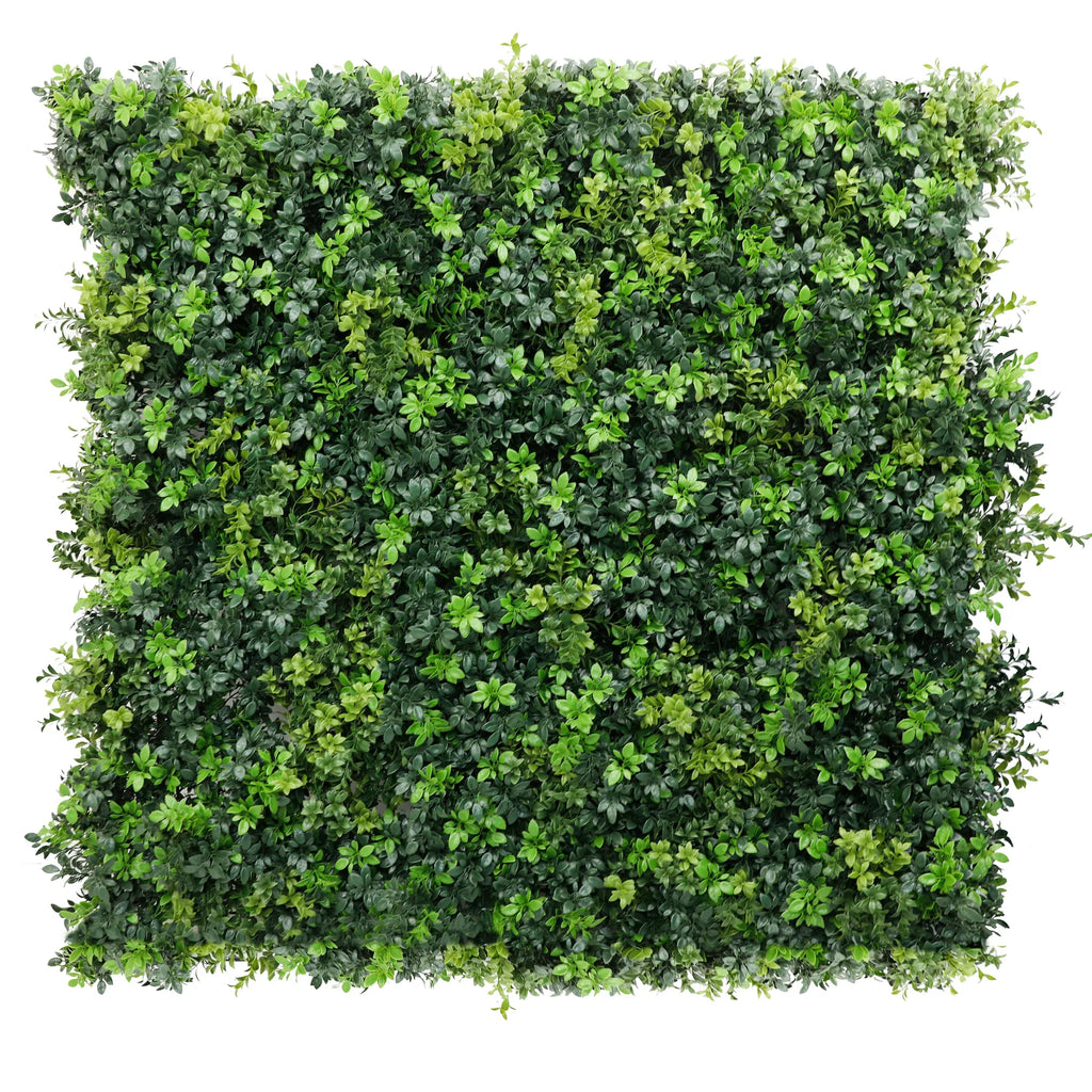 Mixed Green Ultra Dense Boxwood Artificial Vertical Garden Green Wall Panel 40×40in 11 SQ FT – NFPA 701 Certified – Metal Backed – UV Resistant – Commercial Grade