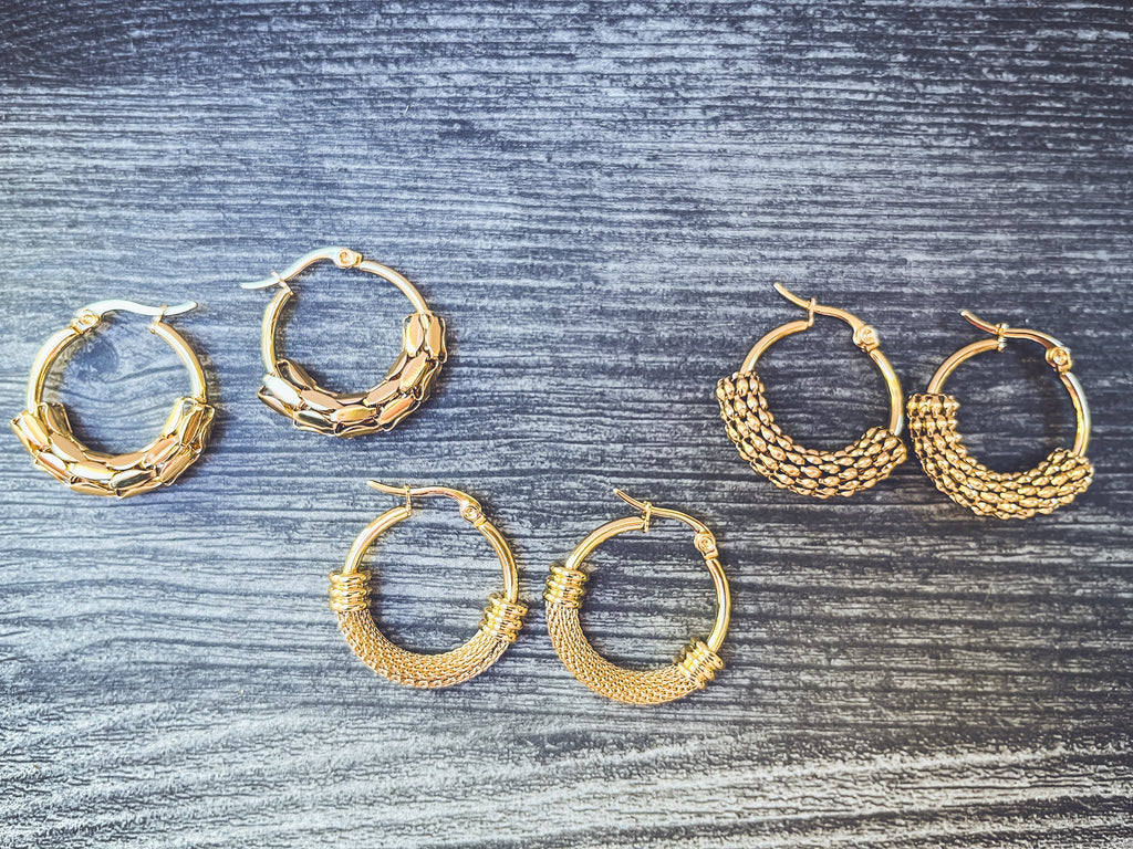 Beautiful 3 Pair Set of Gold Hoop Earrings