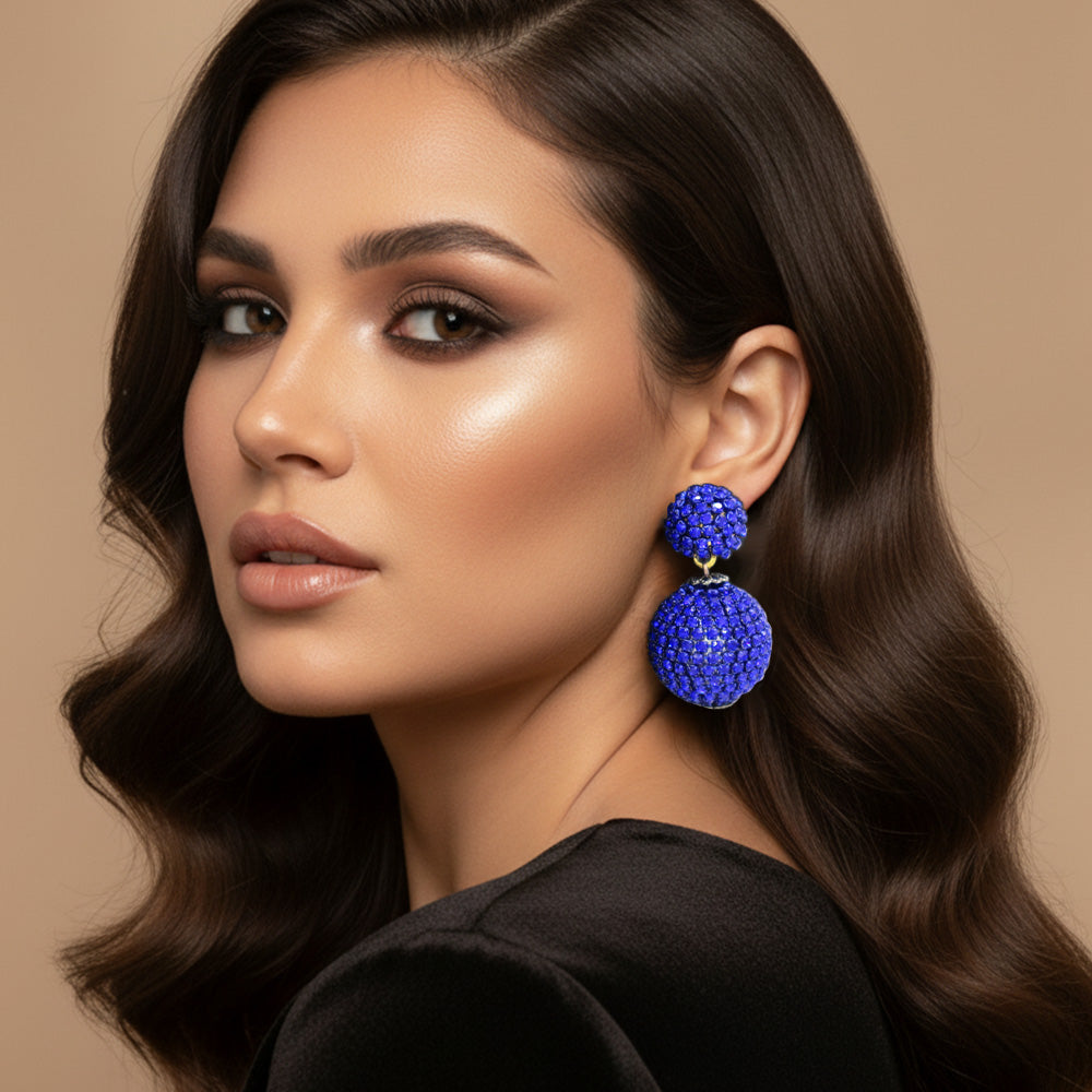 Double Rhinestone Ball Dangle Evening Earrings