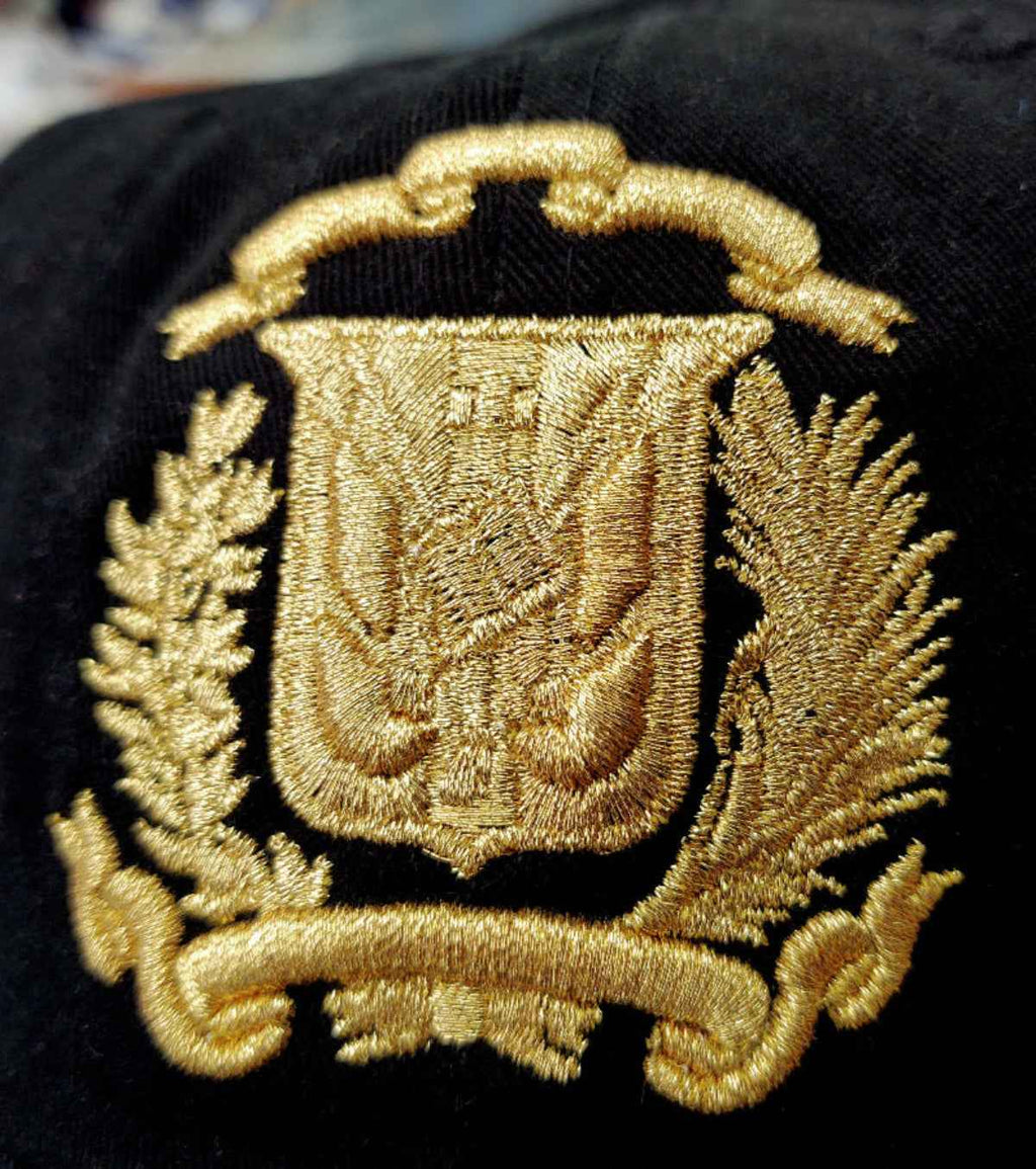 Escudo Republica Dominicana - Dominican Shield Black / Metallic Gold Color Dad Hat