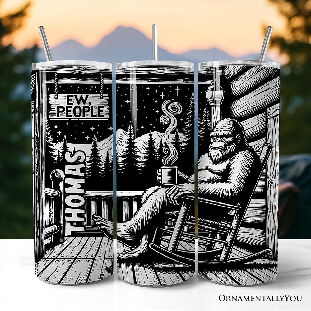 Bigfoot Cabin Life 20oz Personalized Tumbler With Lid and Stainless Steel Straw, Sarcastic Introvert Camping Gift Cup