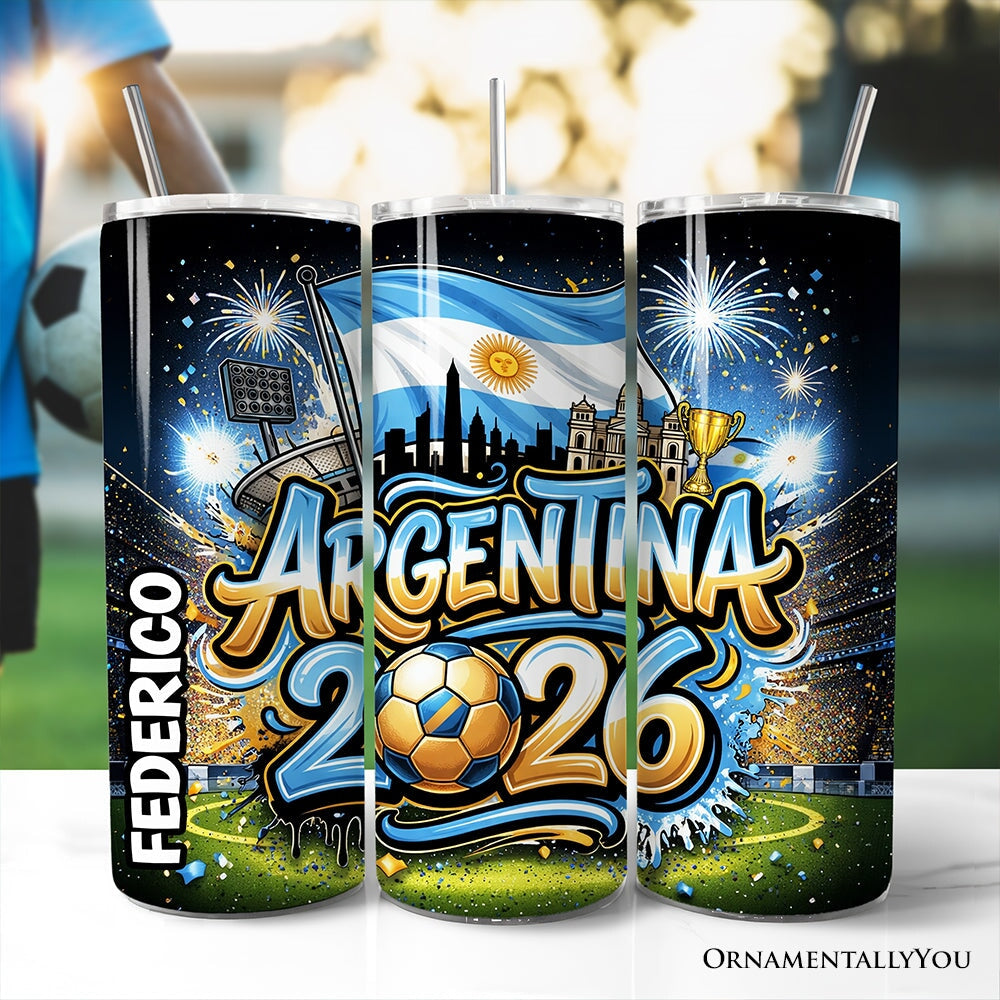 Argentina 2026 Soccer Cup Global Championship 20oz Tumbler With Lid and Stainless Steel Straw, Fans Football Gift Cup