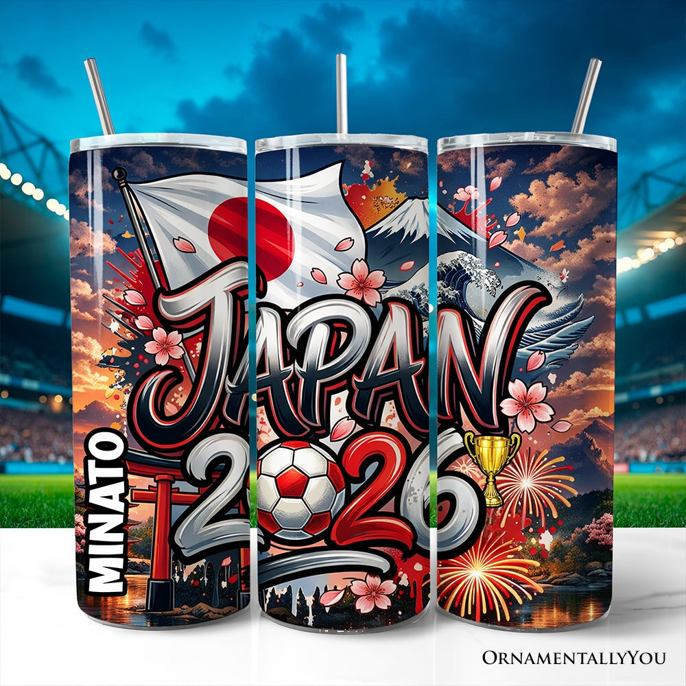Japan 2026 Soccer Cup Global Championship 20oz Tumbler With Lid and Stainless Steel Straw, Fans Football Gift Cup