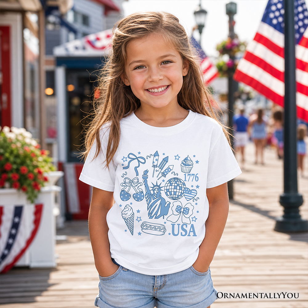 Kids USA Liberty Retro Coquette T-Shirt, Youth 1776 Patriotic 4th of July Tee