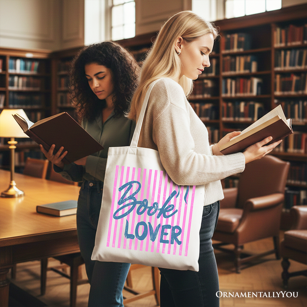 Book Lover Striped Reader Tote Bag, Coquette Bookworm Gift Shopper