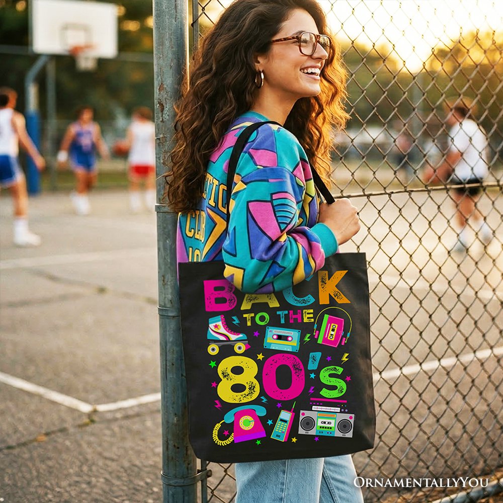 Back To The 80s Tote Bag, Colorful Retro Eighties Party Gift Shopper