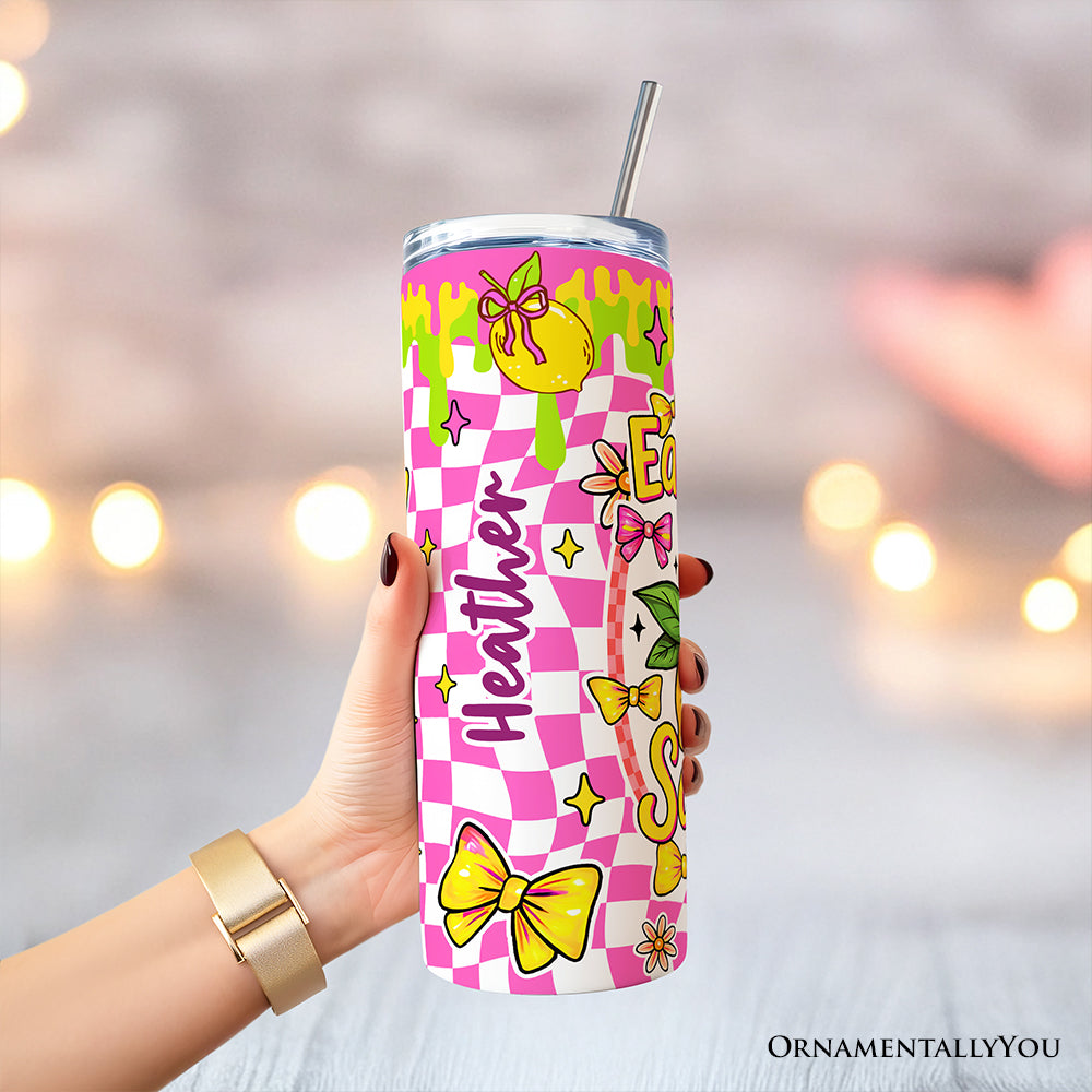 Easy Peasy Lemon Squeezy 20oz Personalized Tumbler With Lid and Stainless Steel Straw, Coquette Summer Fruit Gift Cup