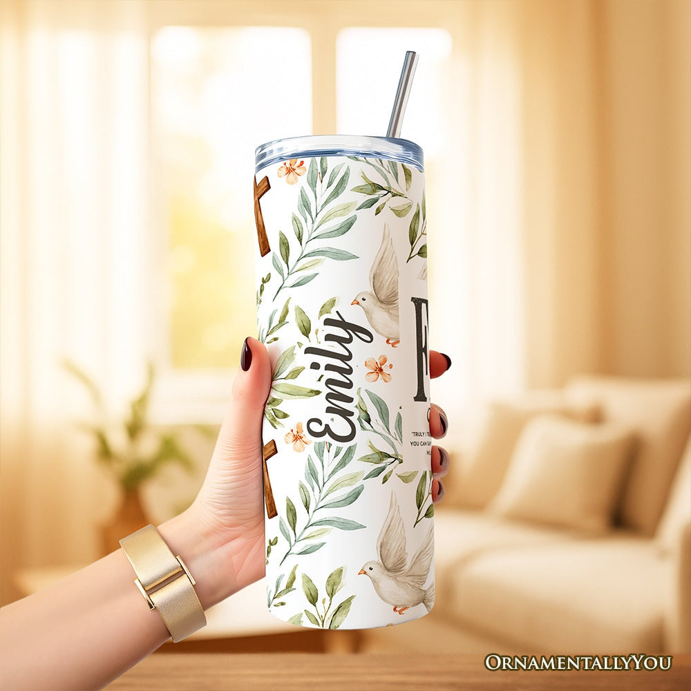 Faith Matthew 17:20 Christian 20oz Personalized Tumbler With Lid and Stainless Steel Straw, Bible Verse Inspirational Gift Cup