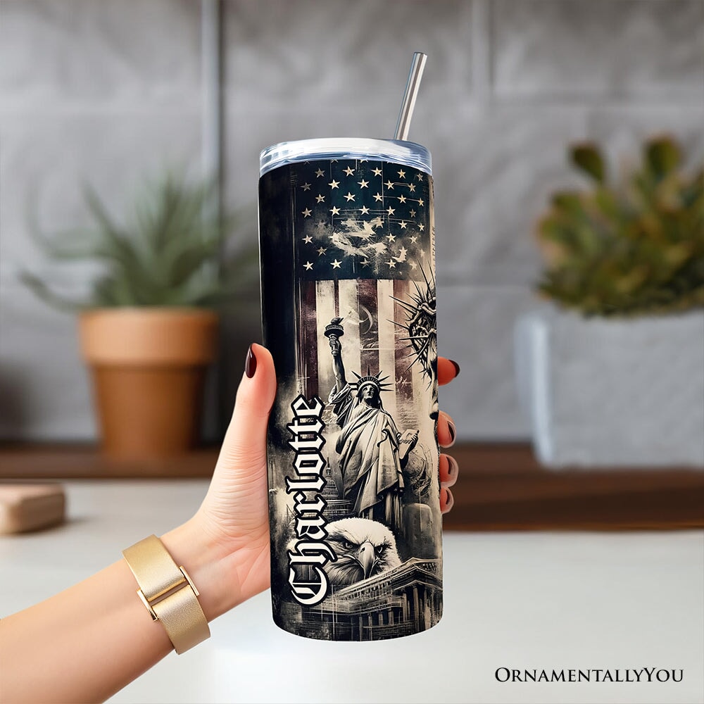 Patriotic Christian 20oz Personalized Tumbler With Lid and Stainless Steel Straw, One Nation Under God Gift Cup