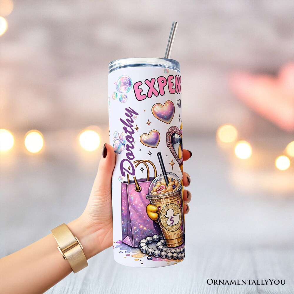 Sassy Rubber Duck 20oz Personalized Tumbler With Lid and Stainless Steel Straw, Purple Glam Girl Gift Cup