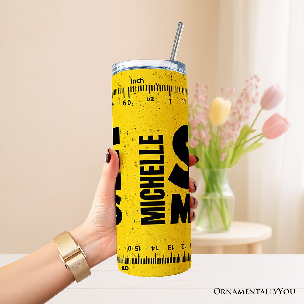 Size Matters Man 20oz Personalized Tumbler With Lid and Stainless Steel Straw, Handyman Tape Measure Gift Cup
