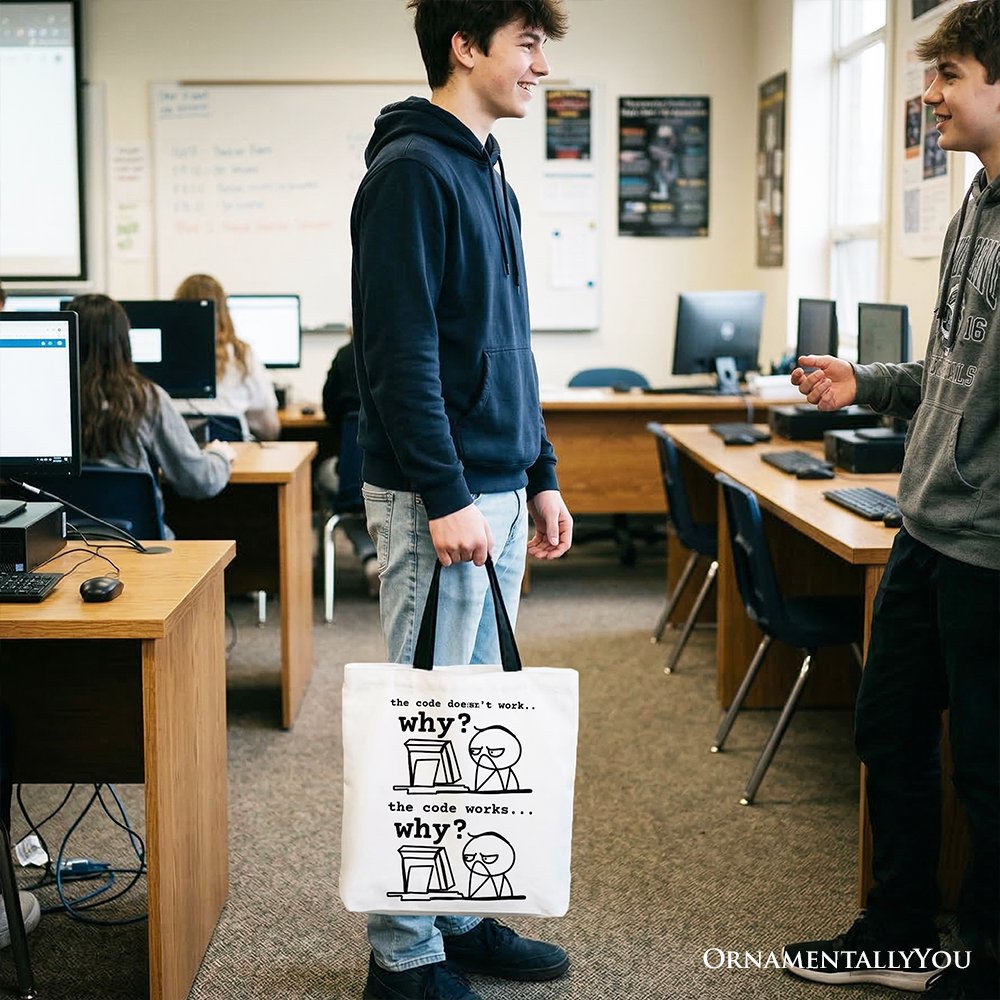 Why Does The Code Work Tote Bag, Funny Programmer Coding Gift Shopper