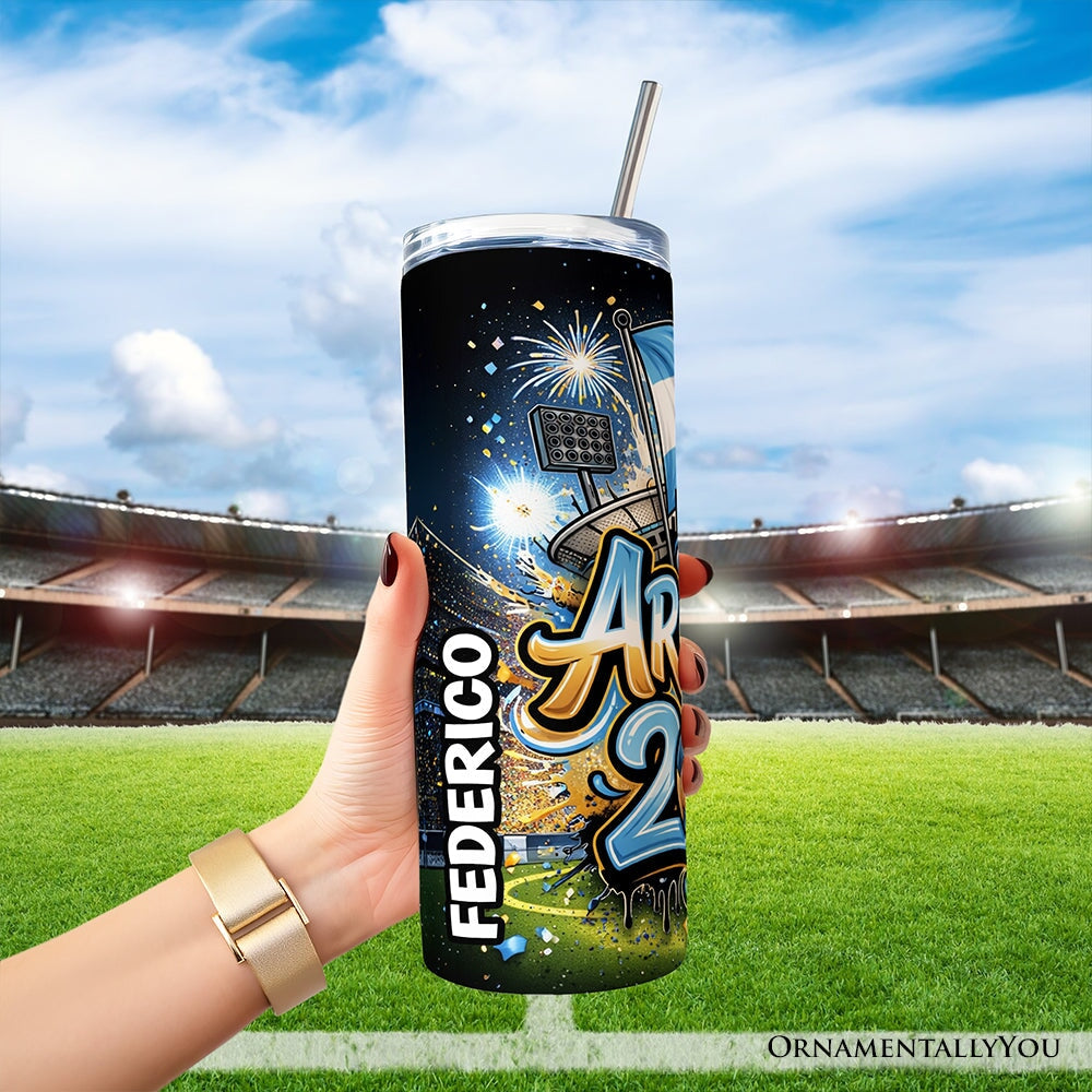 Argentina 2026 Soccer Cup Global Championship 20oz Tumbler With Lid and Stainless Steel Straw, Fans Football Gift Cup