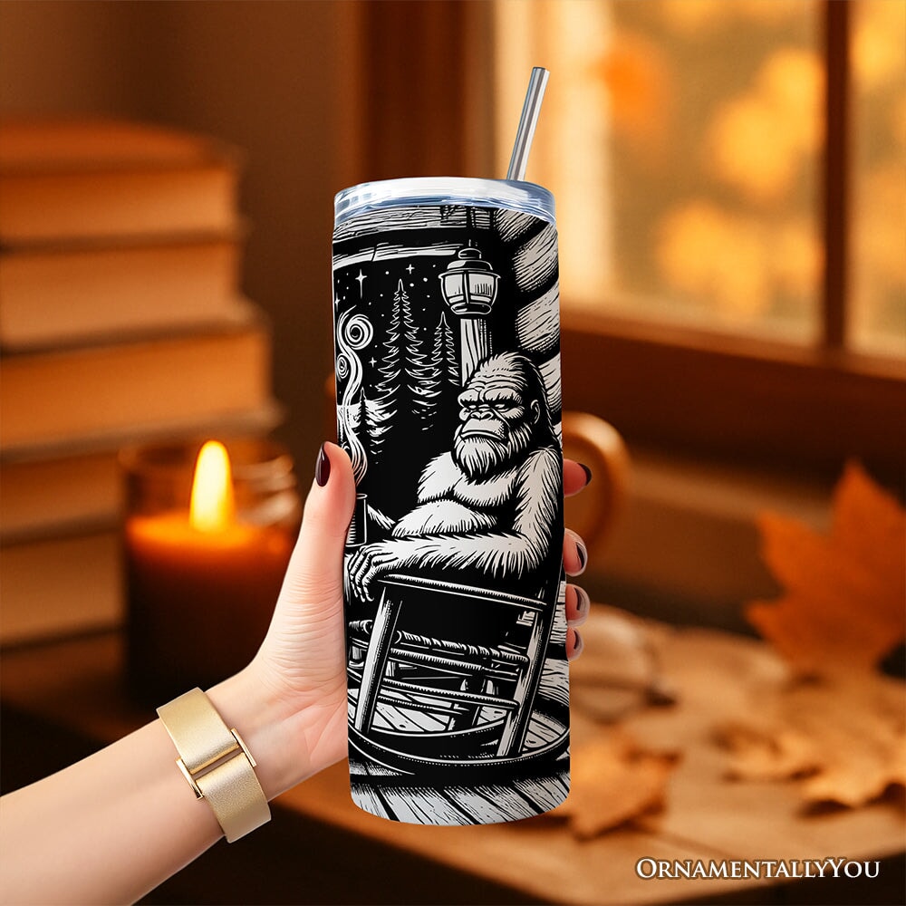 Bigfoot Cabin Life 20oz Personalized Tumbler With Lid and Stainless Steel Straw, Sarcastic Introvert Camping Gift Cup