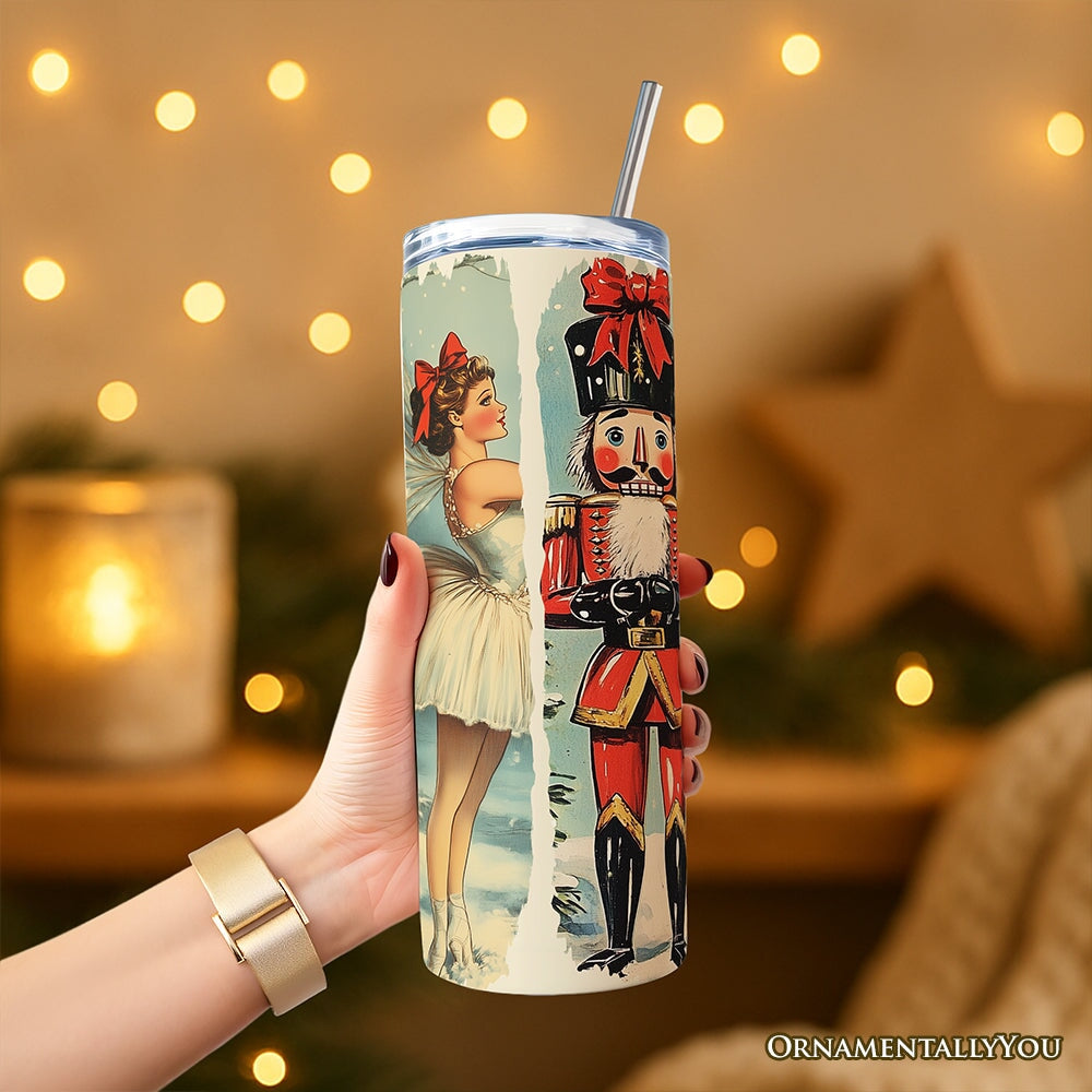 Coquette Ballet and Nutcracker 20oz Personalized Tumbler With Lid and Stainless Steel Straw, Christmas Bow and Mouse Vintage Gift Cup