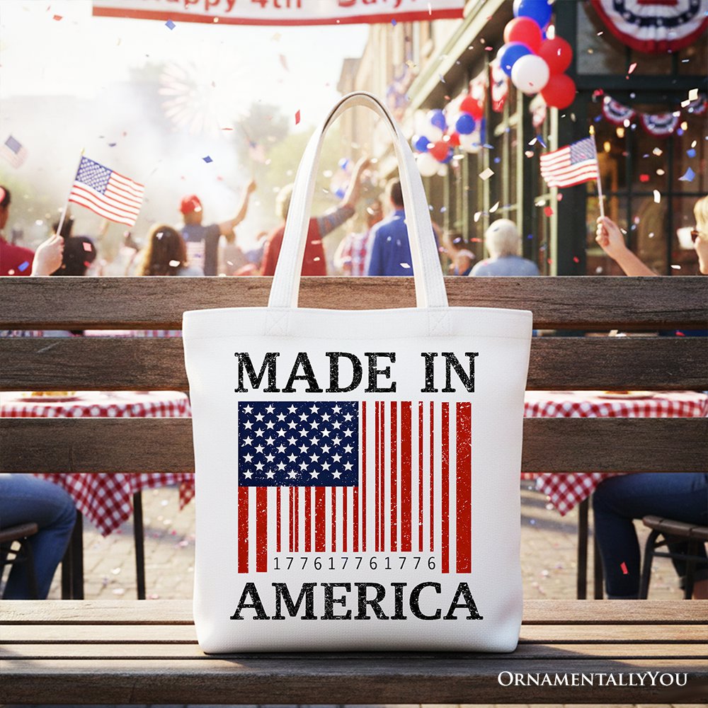 Made In America Bar Code Flag Tote Bag, Patriotic 1776 USA 250th Anniversary Gift Shopper