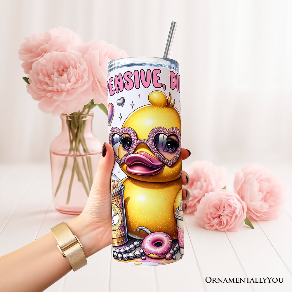 Sassy Rubber Duck 20oz Personalized Tumbler With Lid and Stainless Steel Straw, Purple Glam Girl Gift Cup