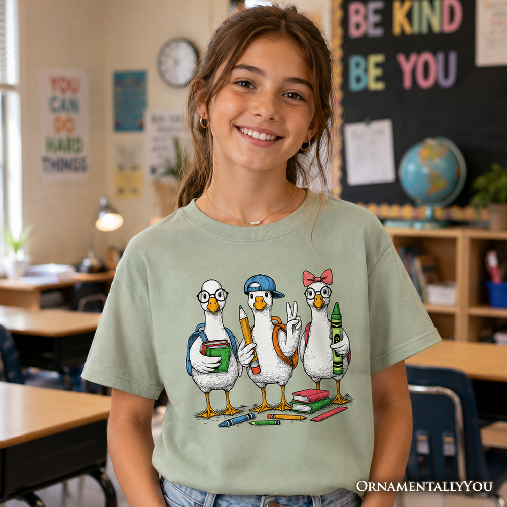 Kids Goose Back to School T-Shirt, Cute Youth Student Classroom Tee