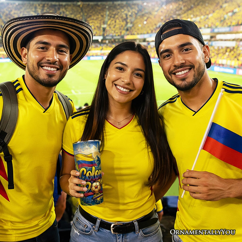 Colombia 2026 Soccer Cup Global Championship 20oz Tumbler With Lid and Stainless Steel Straw, Fans Football Gift Cup