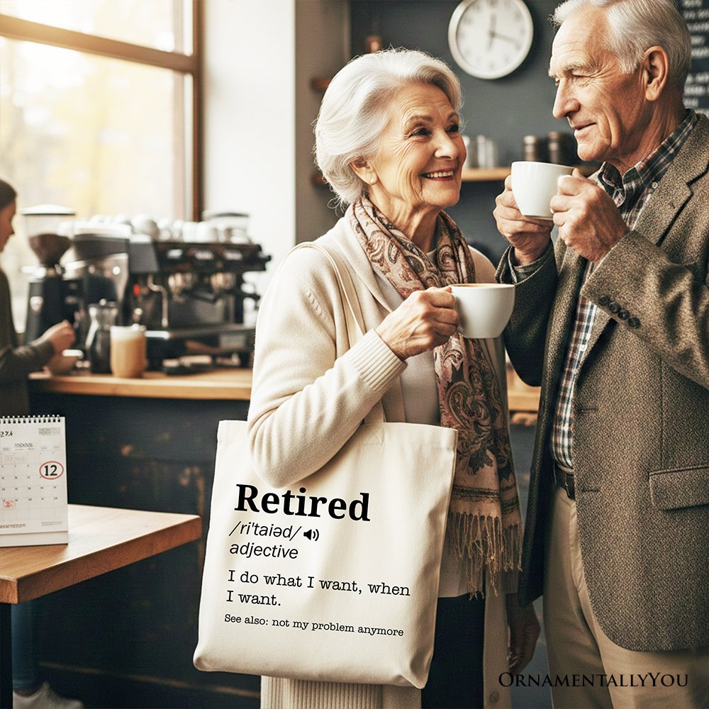 Retired Definition Canvas Tote Bag, Funny Retirement Gift Shopper for New Retirees and Unbothered Legends