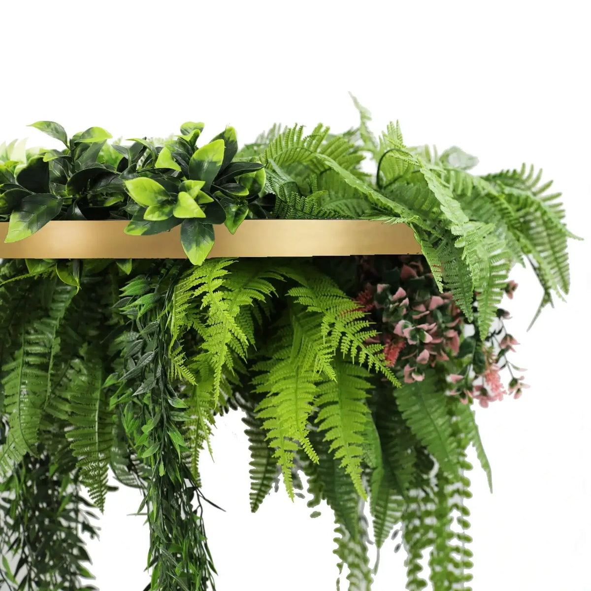 Artificial Roof Hanging Disc Draping Plant Arrangement 29.5in long – Gold Frame – UV Resistant