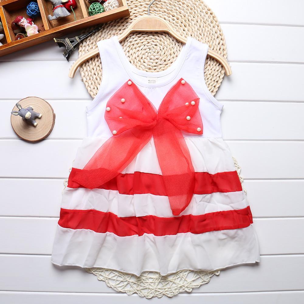 Luxury Summer Fashion Purple Stripe Round Neck Sleeveless Chiffon Dresses for baby Girls With Big Bow