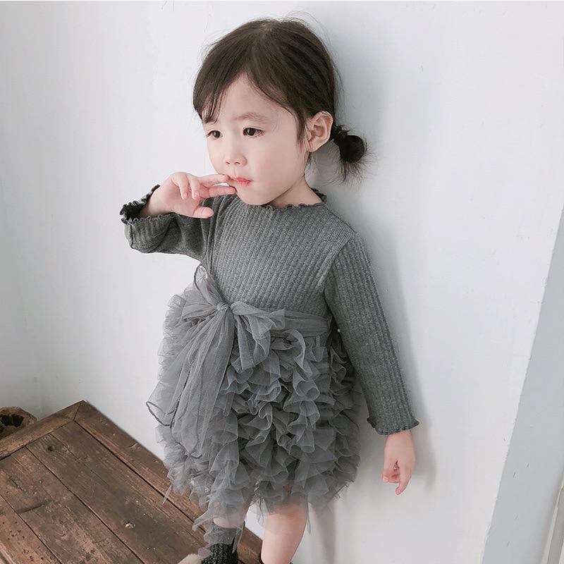 Modern Winter Flower Long Sleeve Smash Cake Baby Girls Dress For 1-5 Year Little Princess
