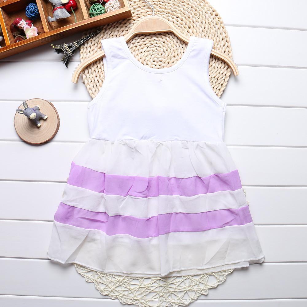 Luxury Summer Fashion Purple Stripe Round Neck Sleeveless Chiffon Dresses for baby Girls With Big Bow