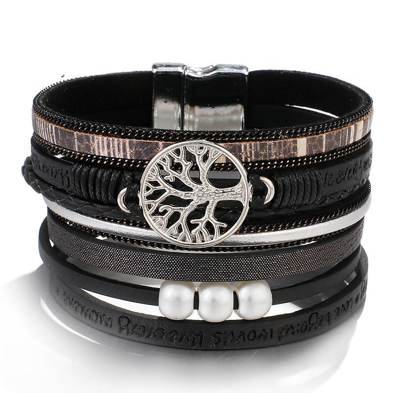 High Quality Handmade Elegant Fashion Luxury Modern New Amazing Charm Pearl Life of tree Leather Bracelets For Women
