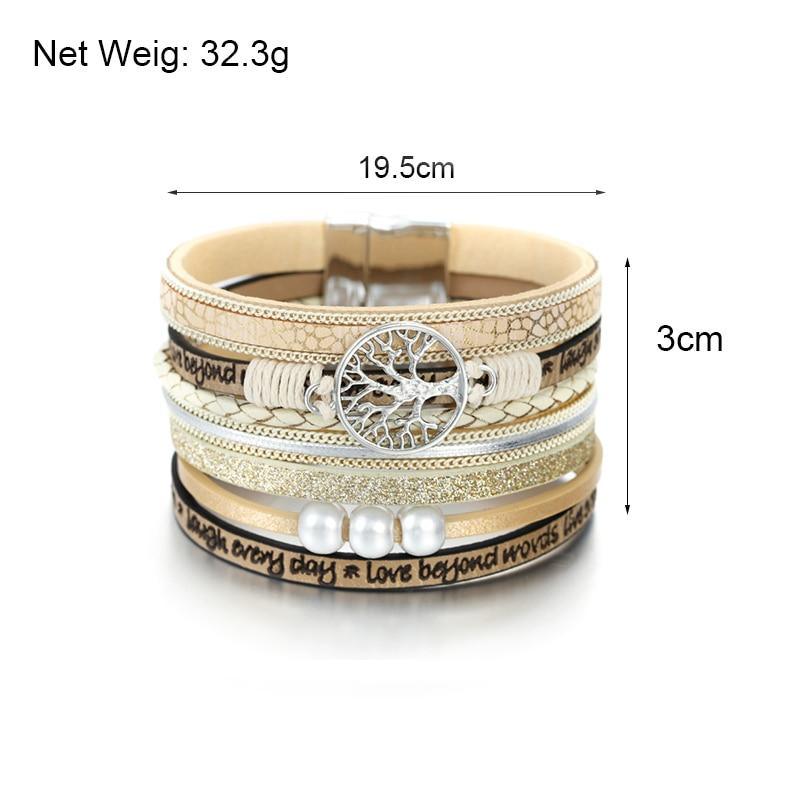 High Quality Handmade Elegant Fashion Luxury Modern New Amazing Charm Pearl Life of tree Leather Bracelets For Women