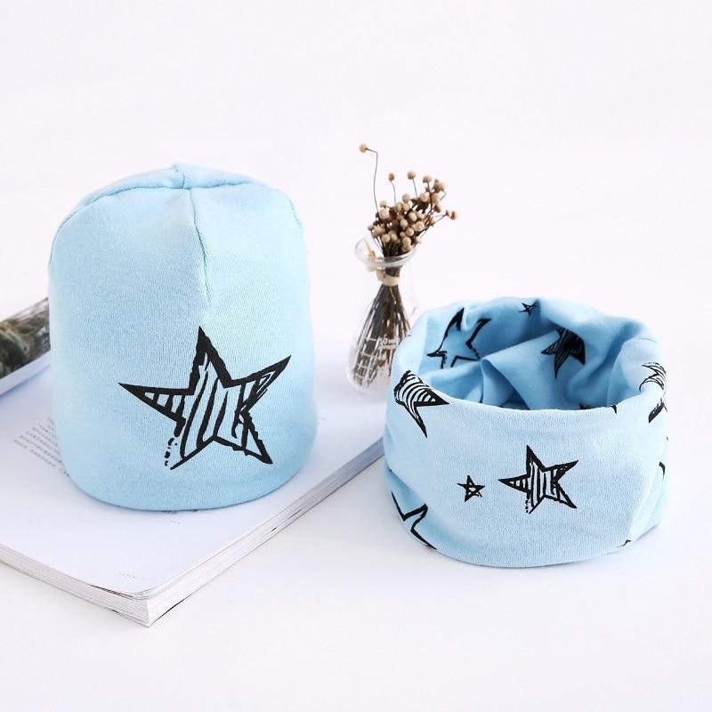 Star Print Cotton Hat And Scarf  Baby Beanie Kids Caps Children's Accessories For Boys and Girls