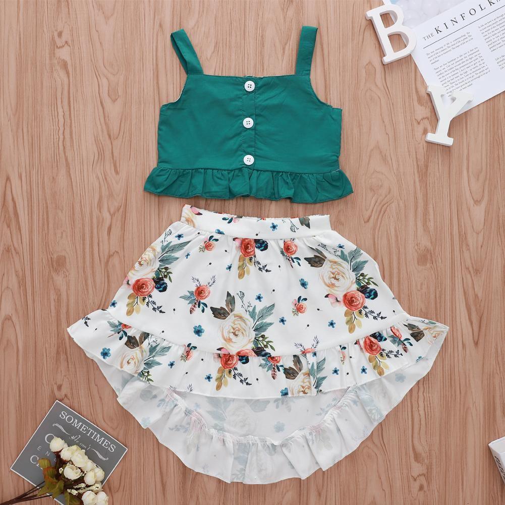 Stilish 2Pcs Baby Girl Toddler Dress For Baby Girl with Ruffle Tops Floral Dress Set In Modern Flower Interetsing Design For Girls Kids