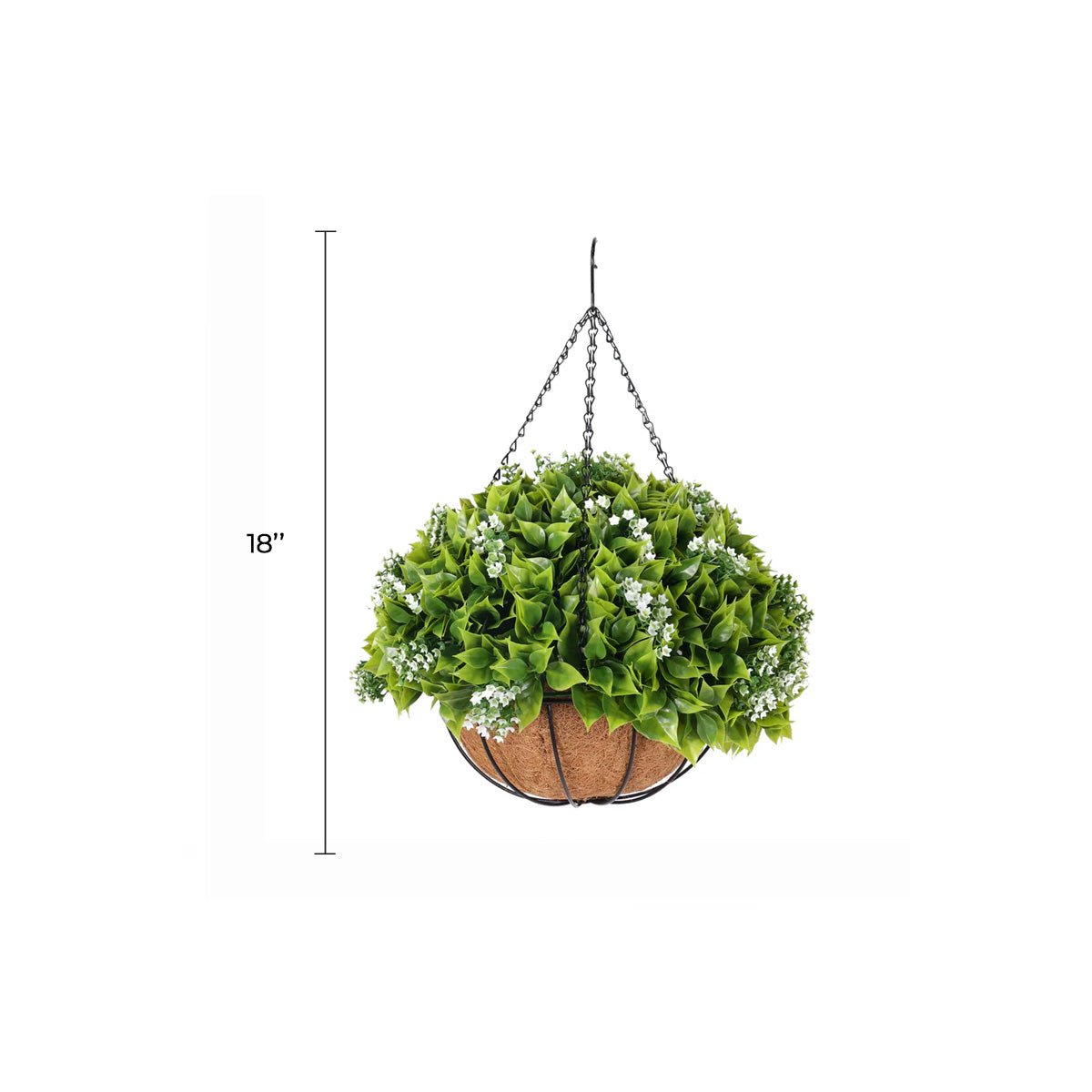 Wide Leaf Buxus Flowering Artificial Hanging Basket 18in – UV Resistant