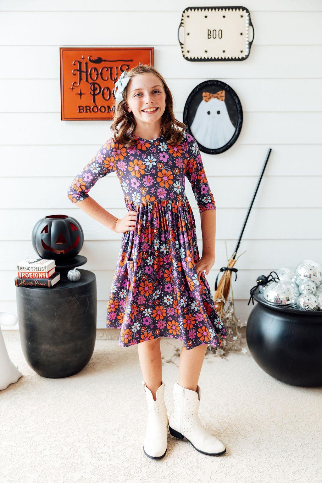 Haunted Garden 3/4 Sleeve Pocket Twirl Dress