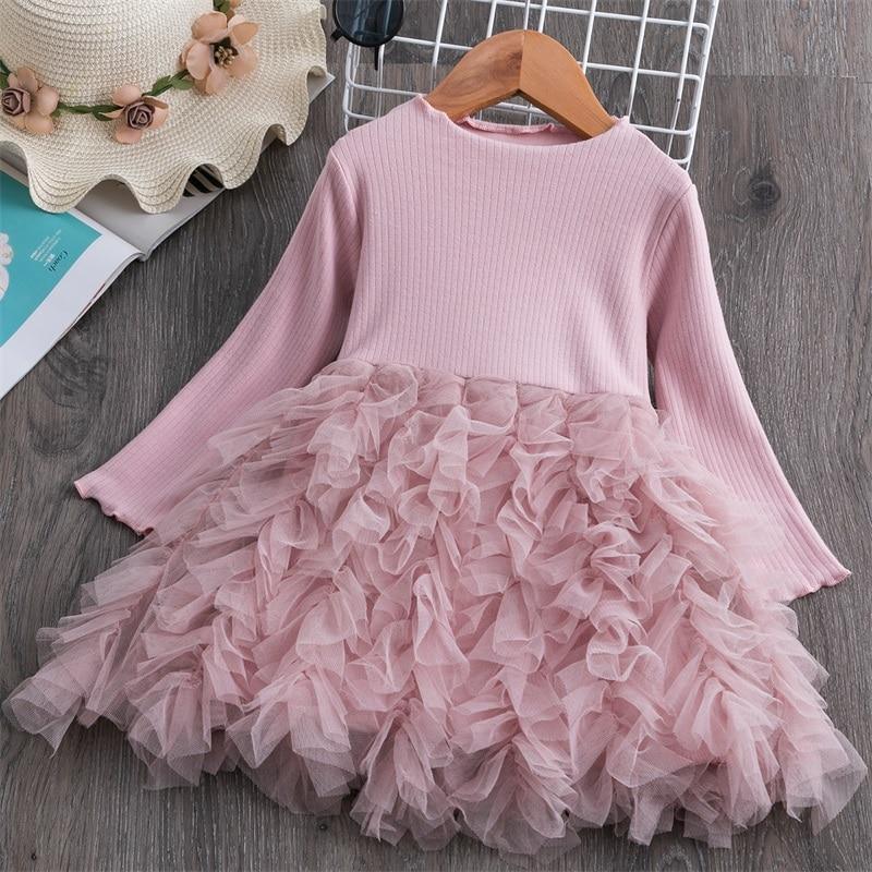 Modern Winter Flower Long Sleeve Smash Cake Baby Girls Dress For 1-5 Year Little Princess