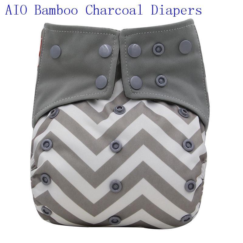 Newborn Cloth Diaper Sewed in Charcoal Bamboo Insert and Suede Pocket Diapers Waterproof Baby Nappies Design for Baby