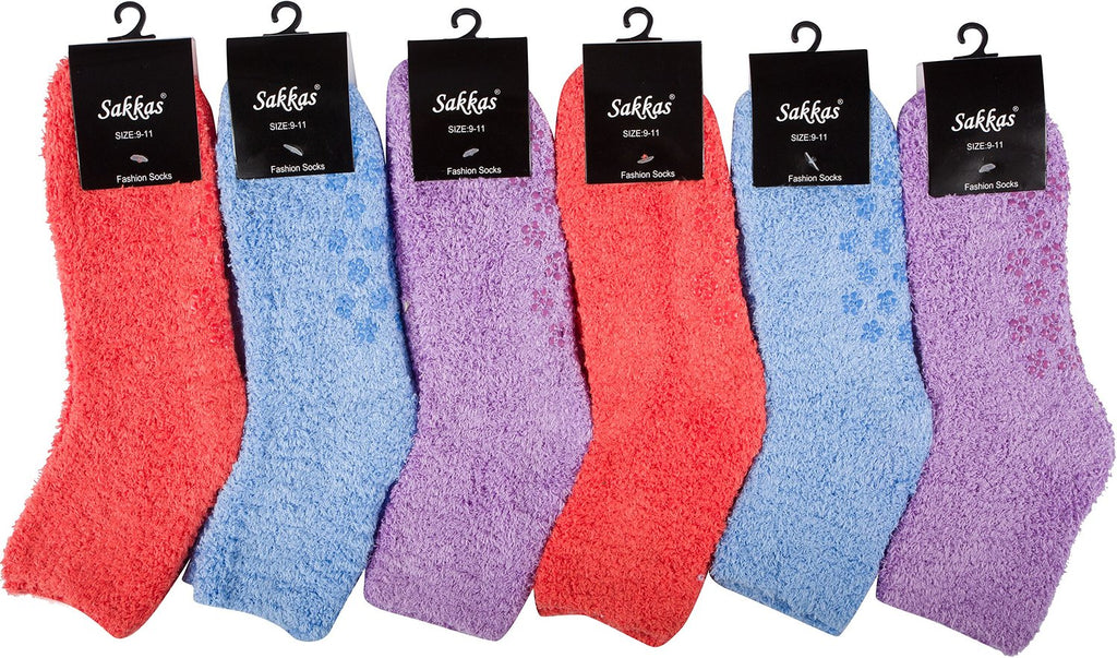 Sakkas Super Soft Anti-Slip Fuzzy Ankle Socks Value Assorted 6-Pack