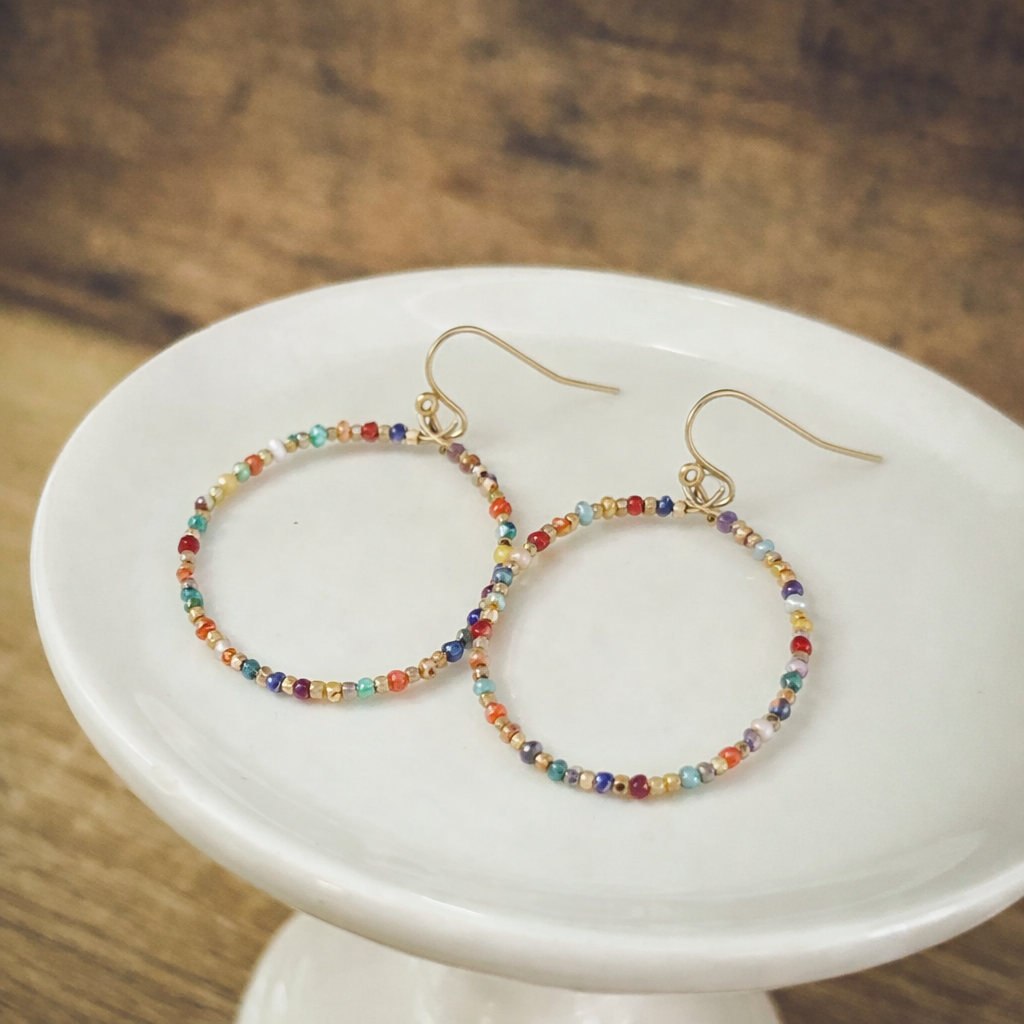 Beautiful Bright Beaded Hoop Earrings