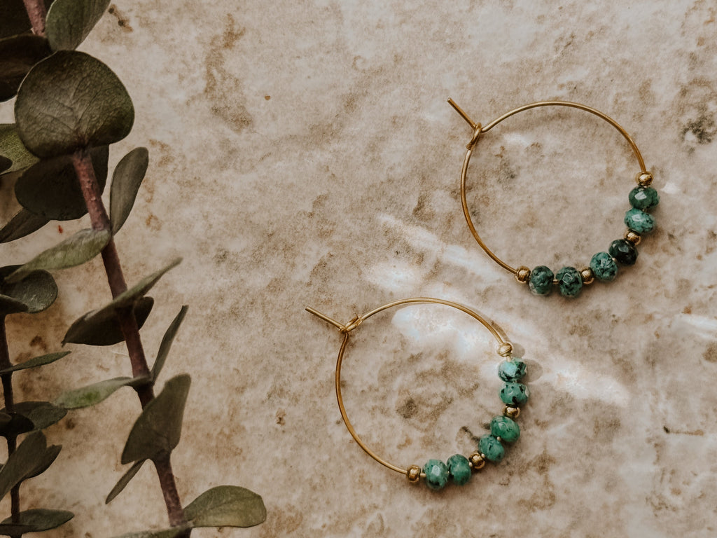 Beautiful Turquoise Stone Hoop Earrings