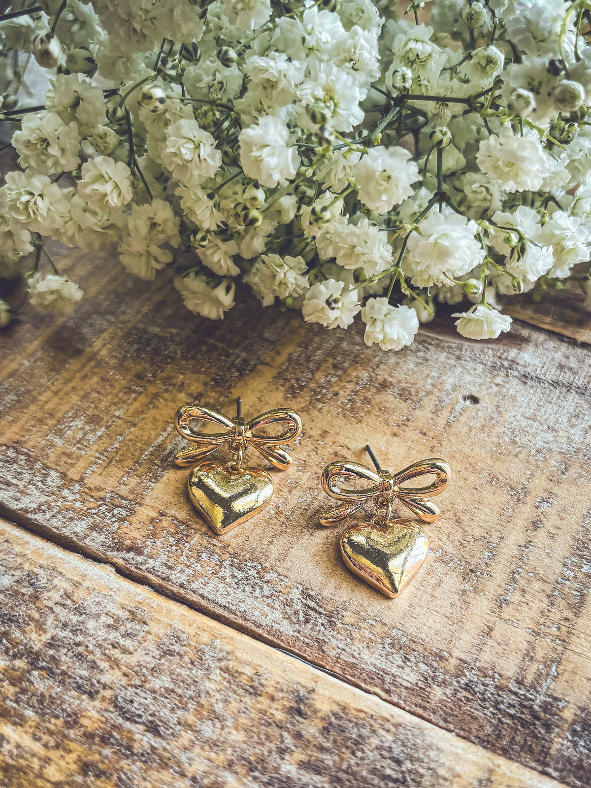 Beautiful Gold Heart Bow Earrings