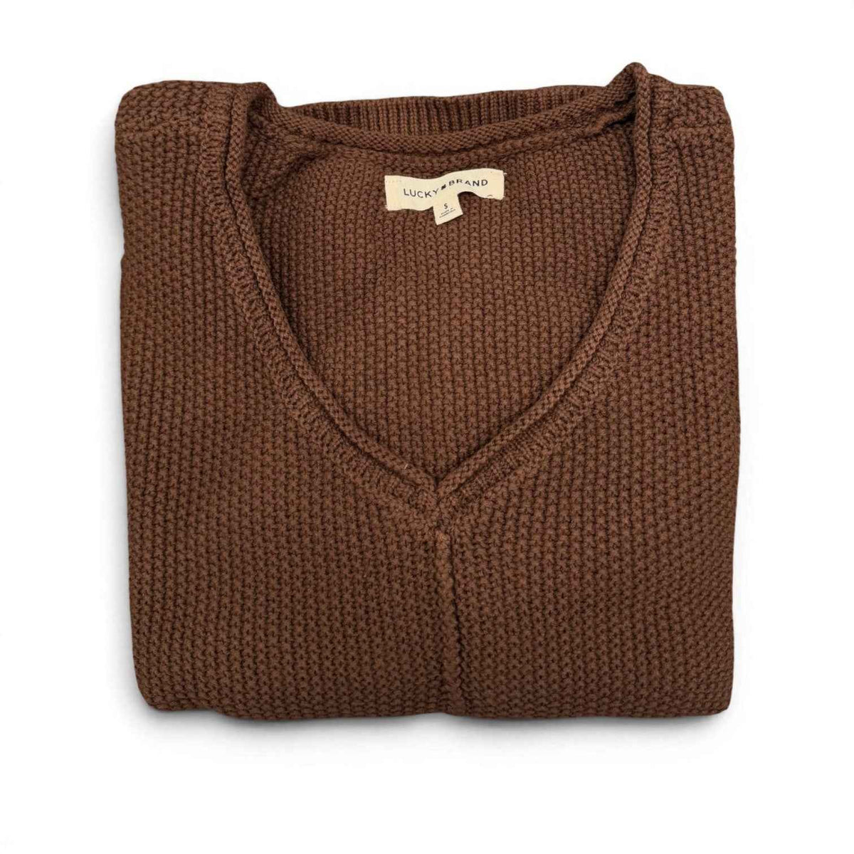 [163381-249] WOMENS LUCKY BRAND L/S SOLID TEXTURED V NK (5GG) - CHICORY COFFEE