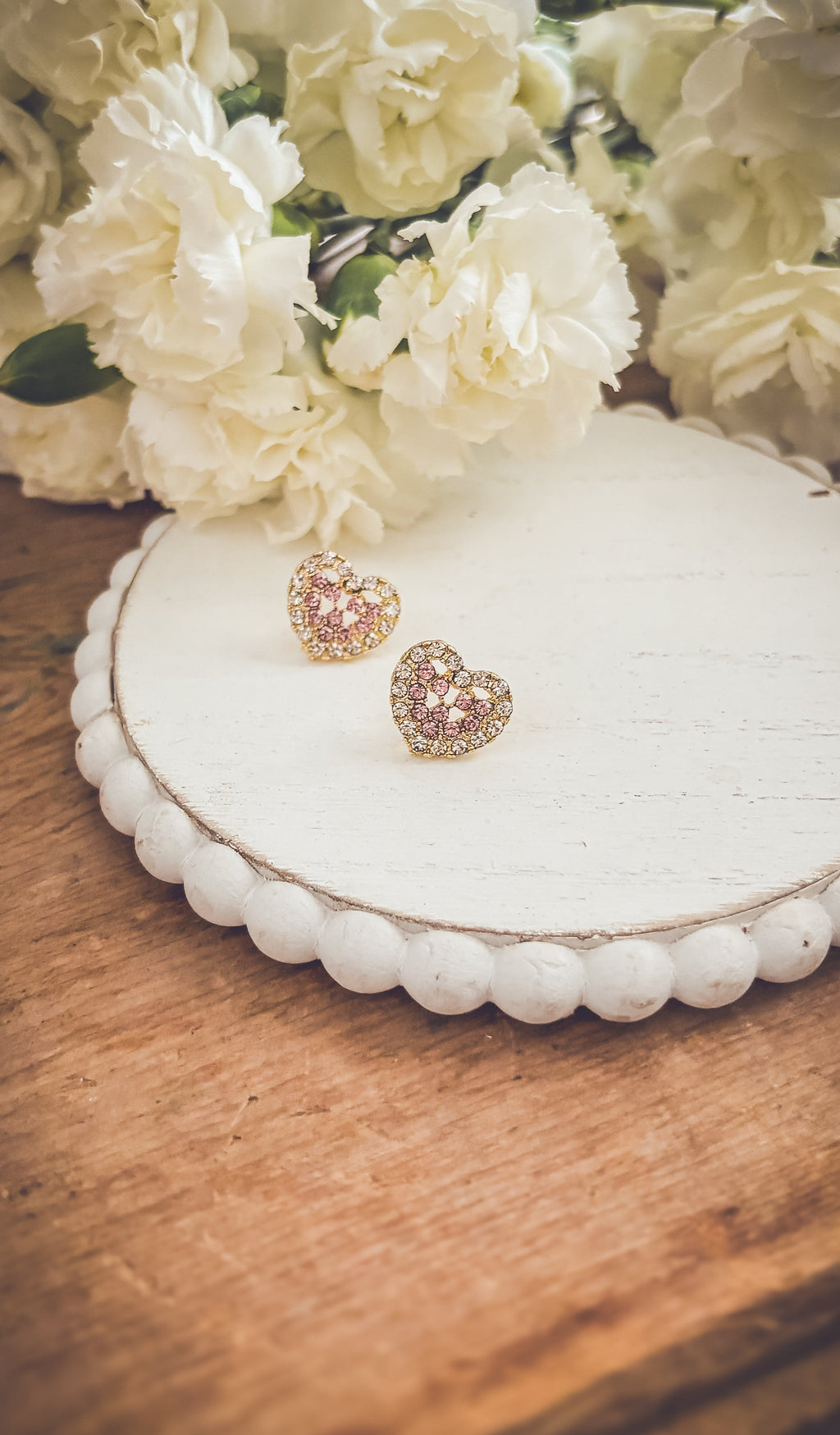 Beautiful Gold and Pink Crystal Heart Earrings