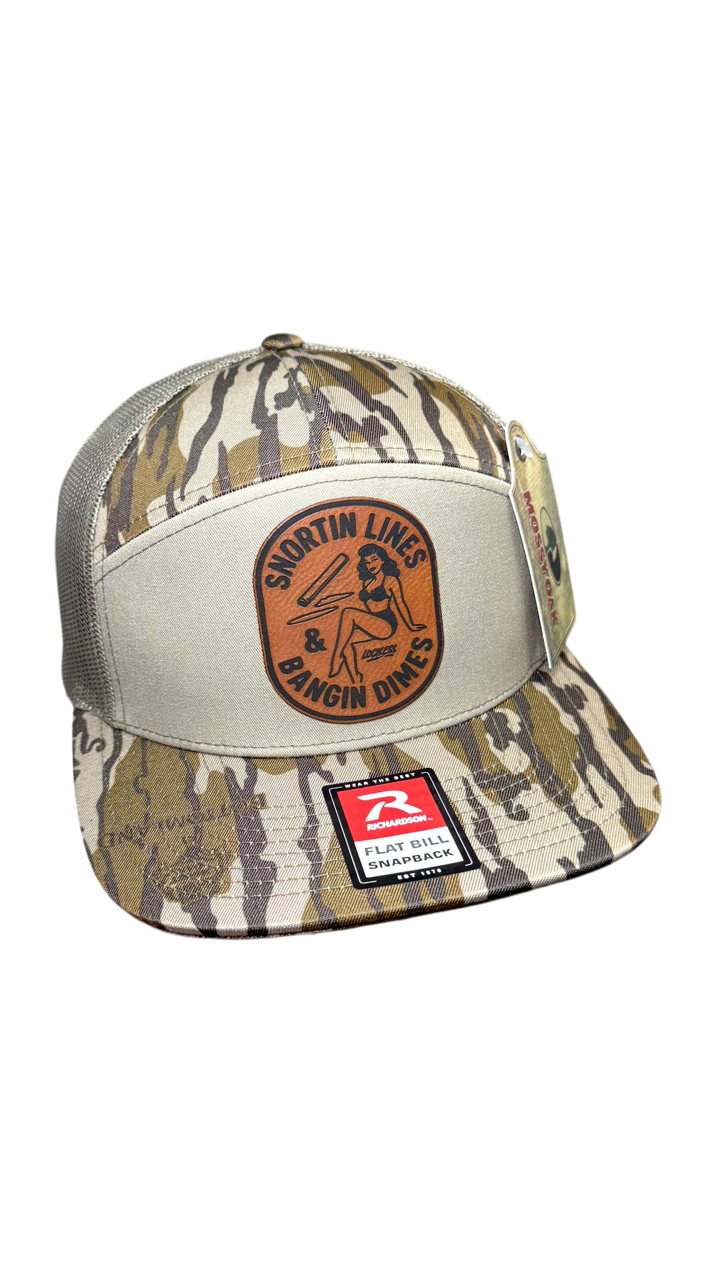 Lines and Dimes Mossy Oak Rawhide Leather Patch Hat