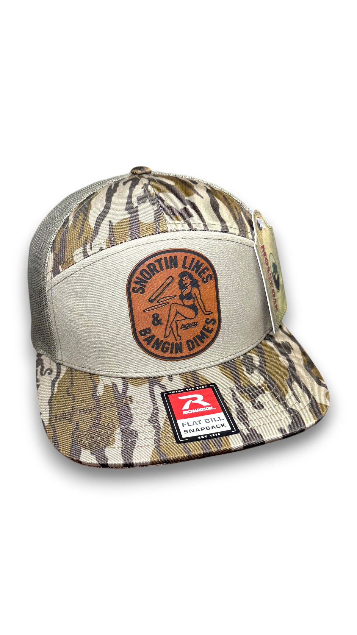 Lines and Dimes Mossy Oak Rawhide Leather Patch Hat