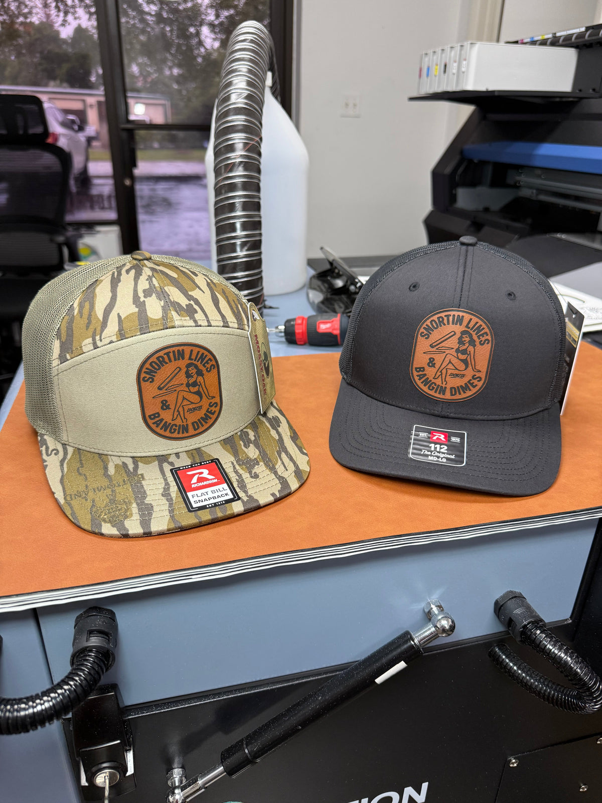 Lines and Dimes Mossy Oak Rawhide Leather Patch Hat