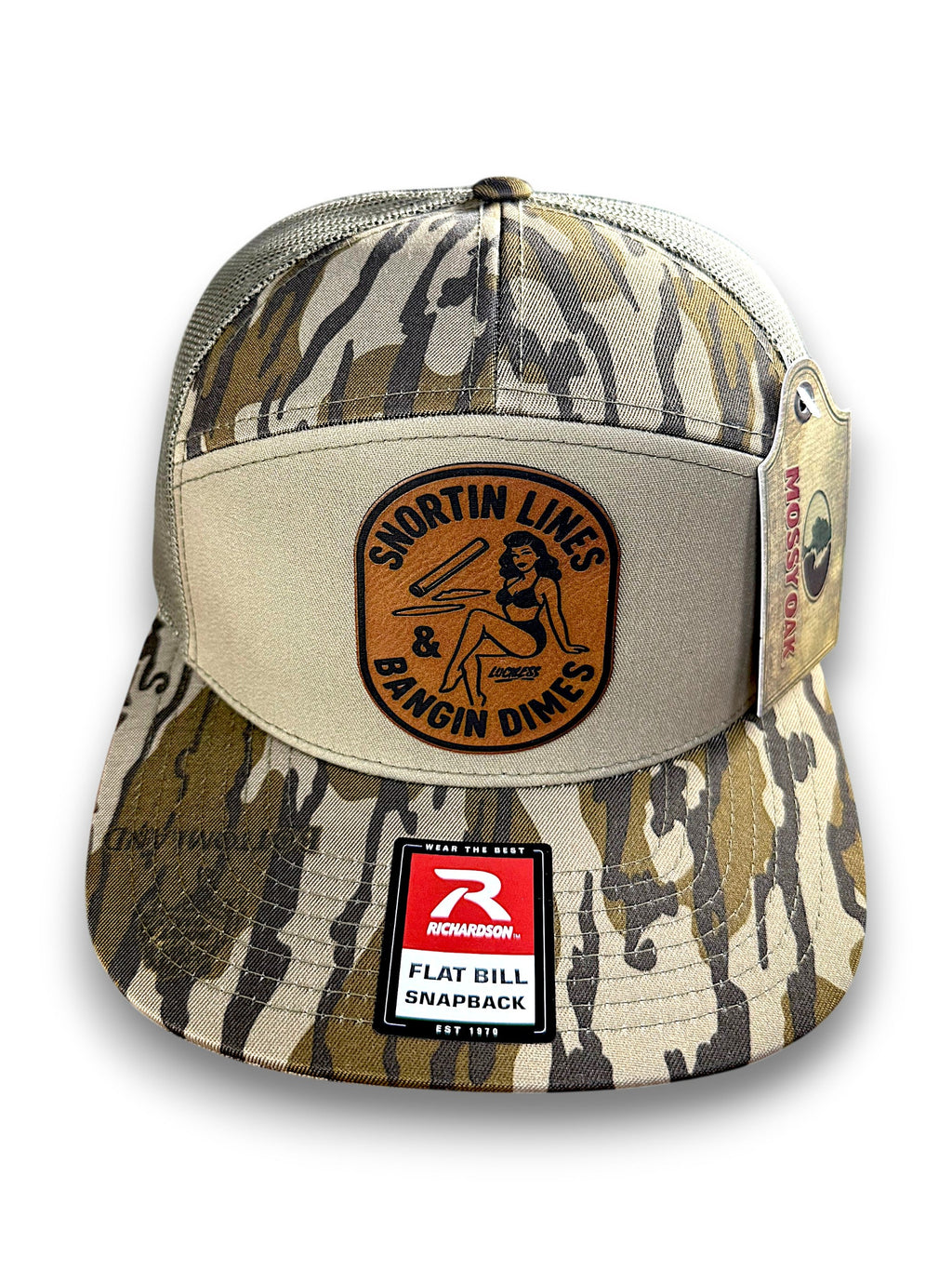 Lines and Dimes Mossy Oak Rawhide Leather Patch Hat