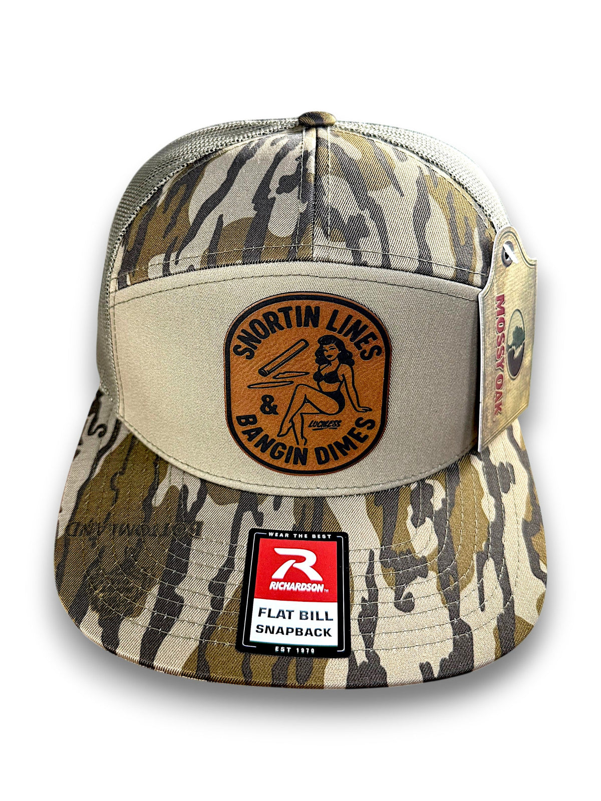 Lines and Dimes Mossy Oak Rawhide Leather Patch Hat