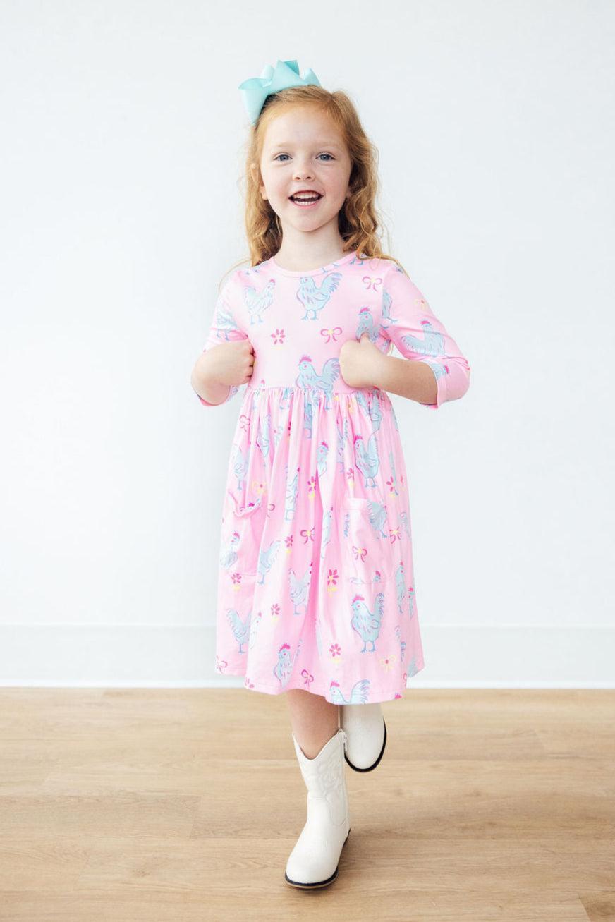 Little Miss Chickie 3/4 Sleeve Pocket Twirl Dress