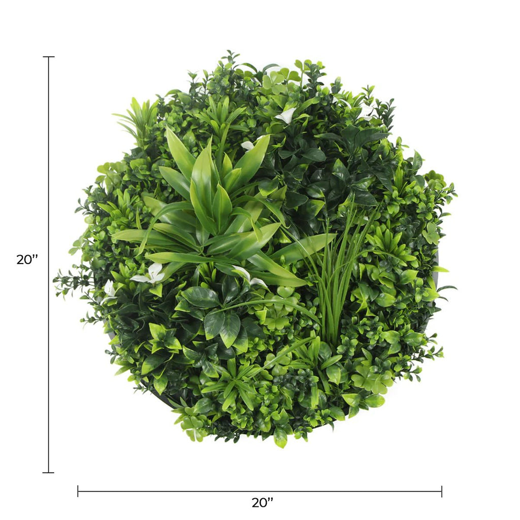 Artificial Green Wall Disc 20in – Black Frame – UV Resistant – Commercial Grade