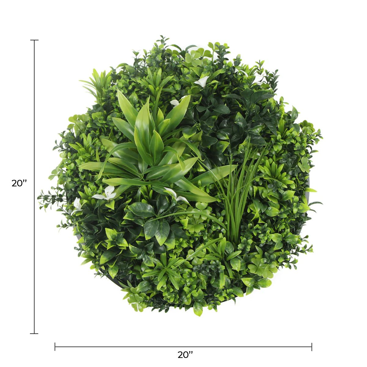 Artificial Green Wall Disc 20in – Black Frame – UV Resistant – Commercial Grade